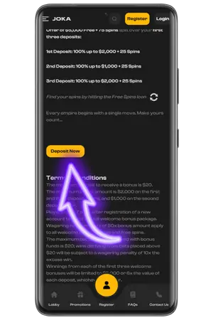 Click deposit button to activate Joka casino bonus